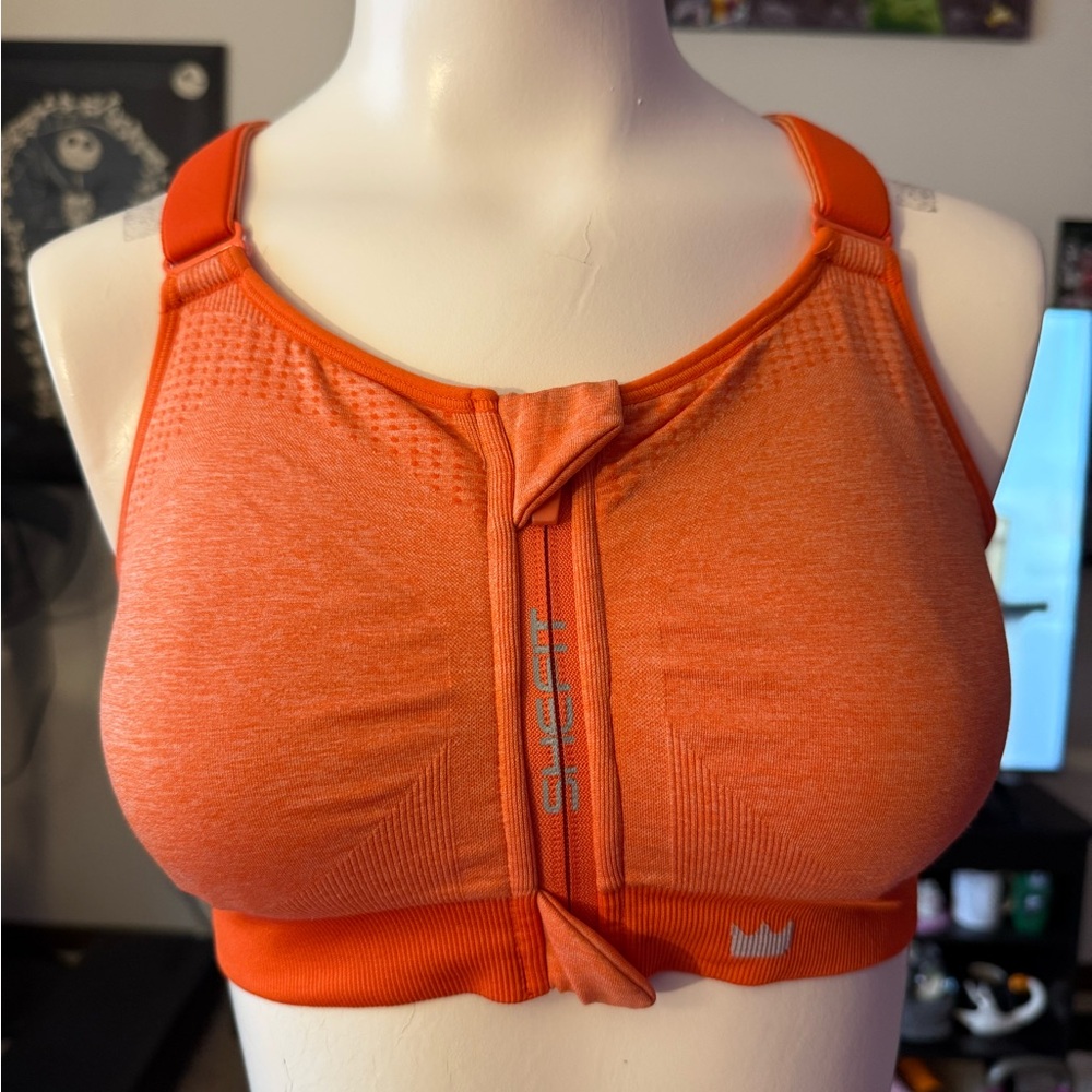 Luxe Front-Zip High-Impact Sports Bra in Bright Orange